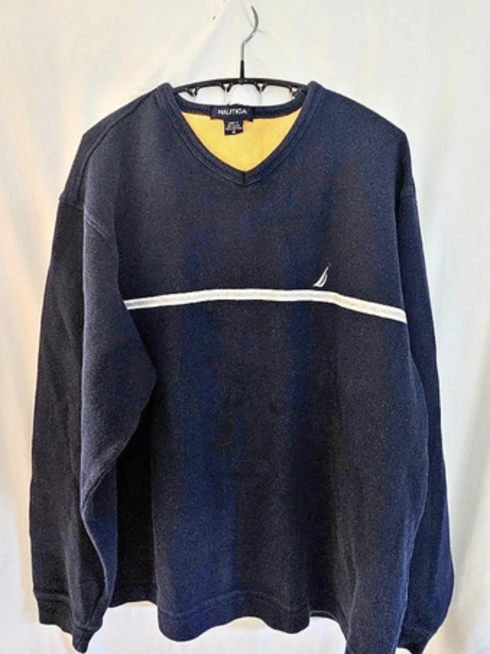 Nautica Color Block V-Neck Cotton Sweater Size Medium